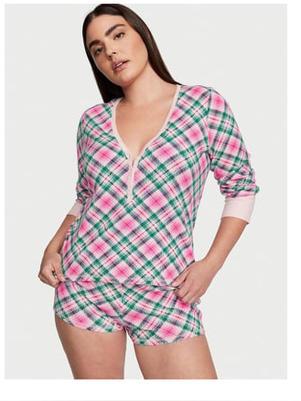 Victorias Secret Pink Green Argyle Plaid Pajama SET size S cozy loungewear chic